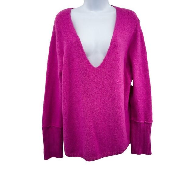 Something Navy Wool V-Neck Long Sleeve Loose Fit Sweater Top Pink Small - Picture 4 of 9